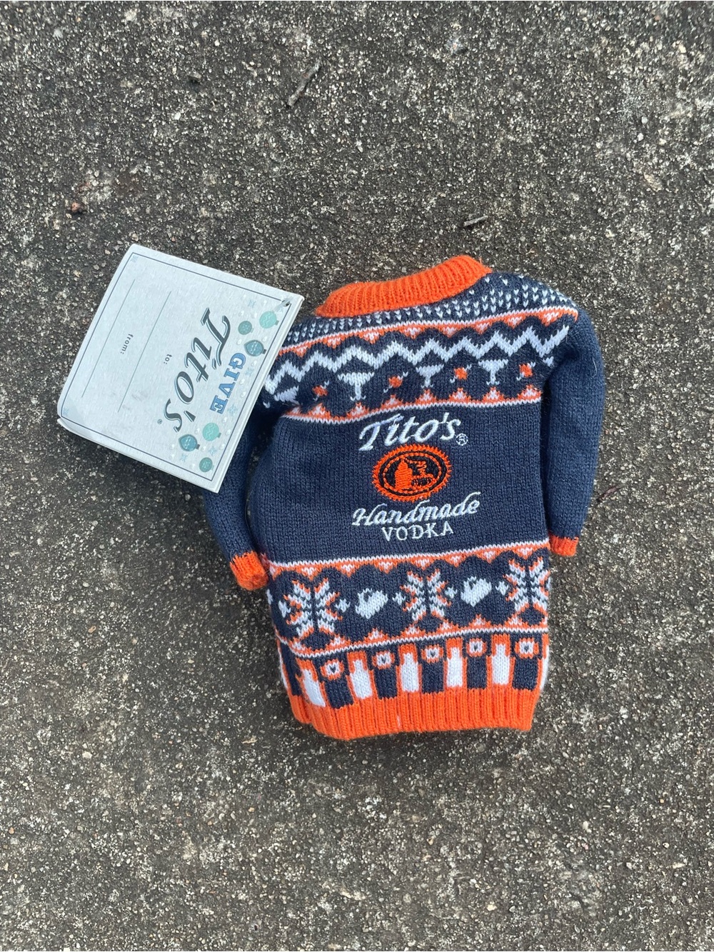 Tito's Handmade Vodka Mini Christmas Ugly Sweater Bottle Cover Koozie NEW